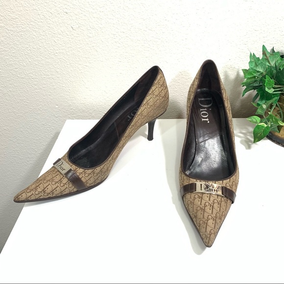 Dior Diorissimo Logo Canvas Pumps Heel Shoe - Picture 2 of 13